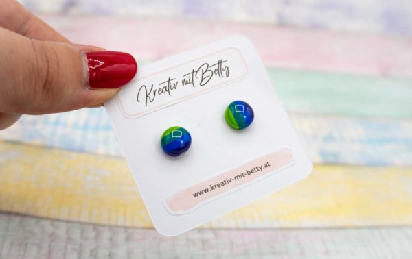 kleine mini Ohrstecker bunt gestreift in blau grün lila