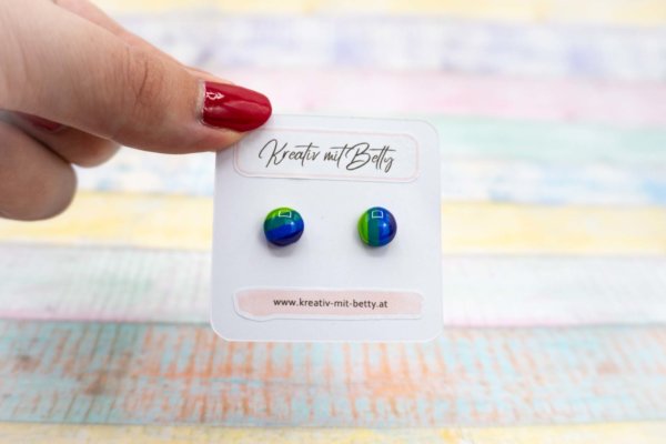 kleine mini Ohrstecker bunt gestreift in blau grün lila