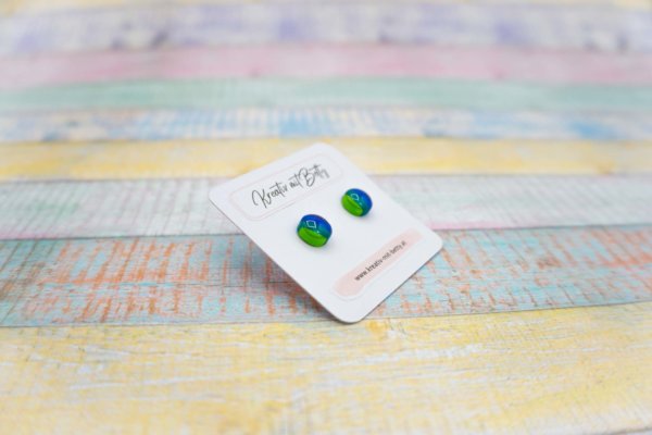 kleine mini Ohrstecker bunt gestreift in blau grün lila