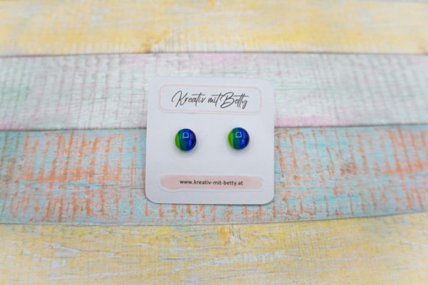 kleine mini Ohrstecker bunt gestreift in blau grün lila