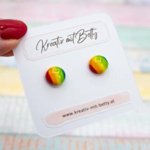 kleine mini Ohrstecker bunt gestreift in rot gelb grün