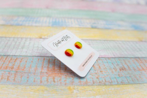 kleine mini Ohrstecker bunt gestreift in rot gelb grün