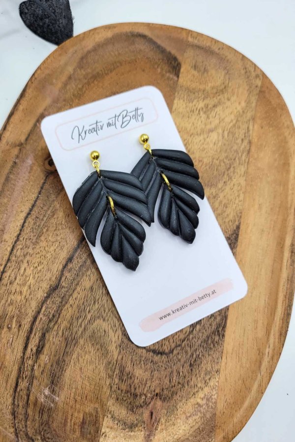 blatt ohrringe schwarz gold