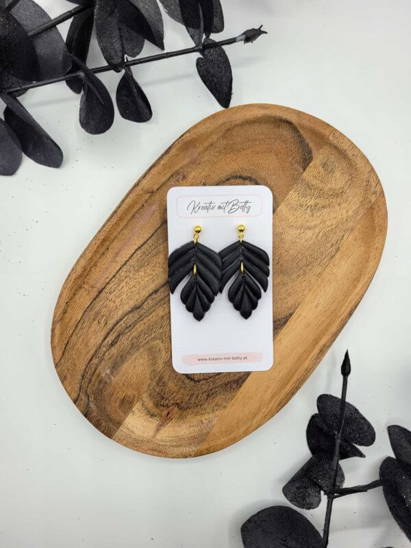 blatt ohrringe schwarz gold