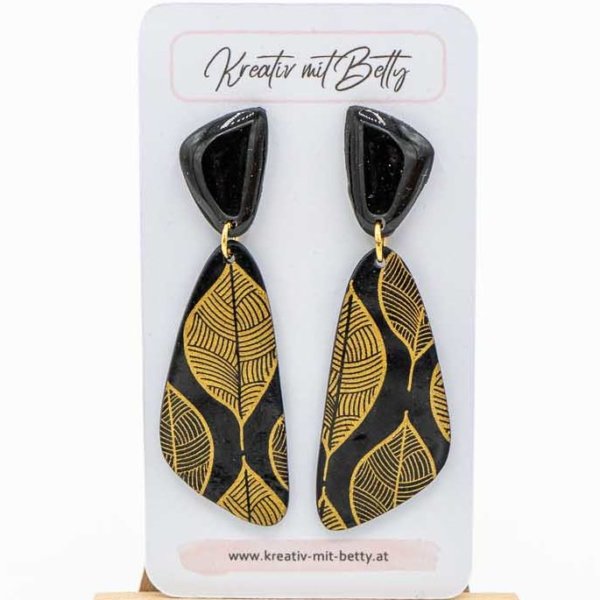 ohrringe schwarz gold mit blattmuster