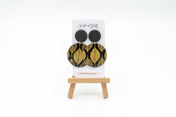 ohrringe schwarz gold mit blattmuster
