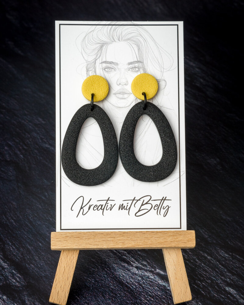 gelb schwarze Statement Ohrringe aus Polymer Clay von Bettina Luger- Kreativ mit Betty