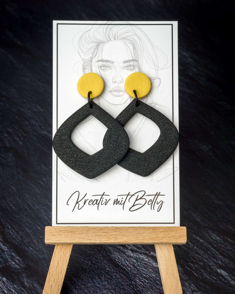 gelb schwarze Statement Ohrringe aus Polymer Clay von Bettina Luger- Kreativ mit Betty