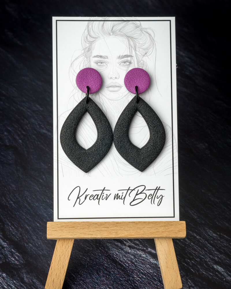 schwarz rosa pinke Statement Ohrringe aus Polymer Clay von Bettina Luger- Kreativ mit Betty