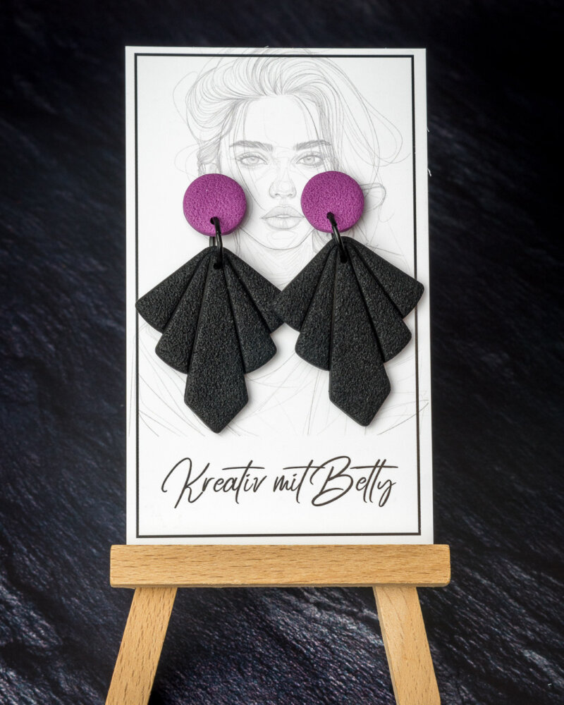 schwarz rosa pinke Statement Ohrringe aus Polymer Clay von Bettina Luger- Kreativ mit Betty