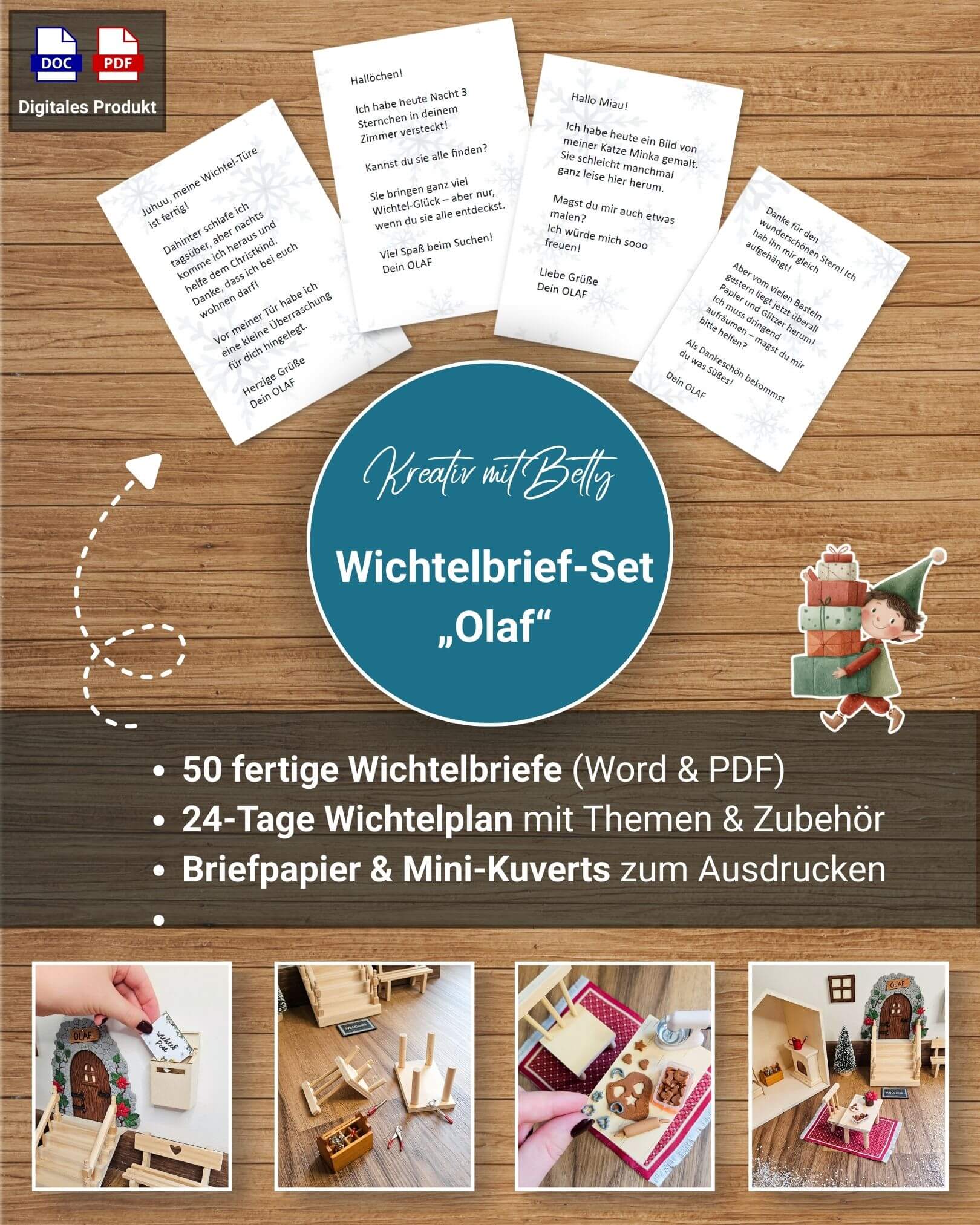 Wichtelbrief-Set Olaf von Kreativ mit Betty – 50 fertige Briefe, Tagesplan, Briefpapier & mini Kuverts zum Ausdrucken und anpassen – perfekt für eine schöne Adventszeit mit Kindern